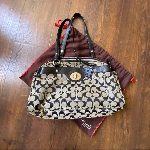 Coach Signature C Gray Black Medium Jacquard Tote Shoulder HandBag Satchel - Picture 1 of 15